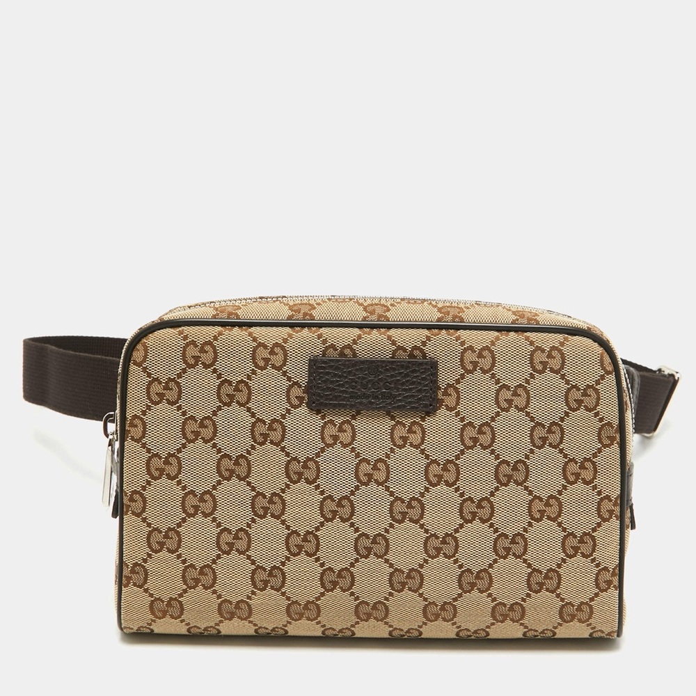 Gucci Beige and Brown Monogram Belt Bag UNISEX